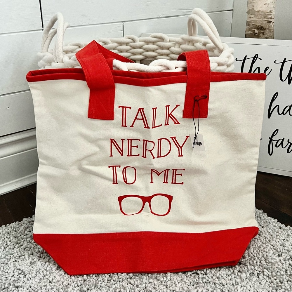 TALK NERDY TO ME Canvas Tote Bag Book Carryall Eco Shopper Bookworm NWT